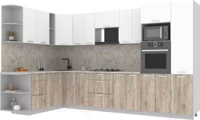 Кухонный гарнитур Интерлиния Мила Лайт 1.88x3.4 левая (белый платинум/дуб серый/малага) - фото