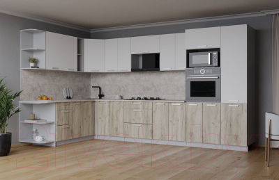 Кухонный гарнитур Интерлиния Мила Лайт 1.88x3.4 левая (белый платинум/дуб серый/малага)