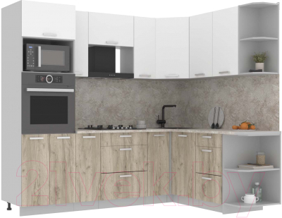 Кухонный гарнитур Интерлиния Мила Лайт 1.68x2.4 правая (белый платинум/дуб серый/малага) - фото