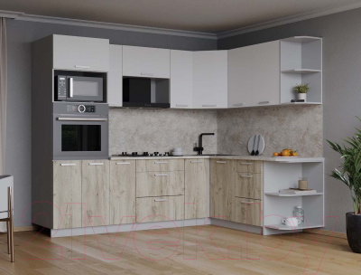 Кухонный гарнитур Интерлиния Мила Лайт 1.68x2.4 правая (белый платинум/дуб серый/малага)