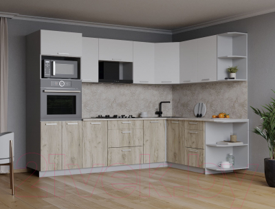 Кухонный гарнитур Интерлиния Мила Лайт 1.68x2.6 правая (белый платинум/дуб серый/малага)