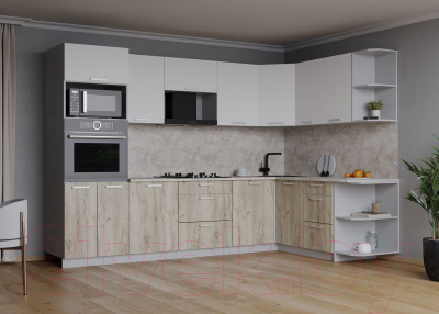 Кухонный гарнитур Интерлиния Мила Лайт 1.68x2.8 правая (белый платинум/дуб серый/малага)