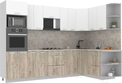 Кухонный гарнитур Интерлиния Мила Лайт 1.68x3.0 правая (белый платинум/дуб серый/малага) - фото