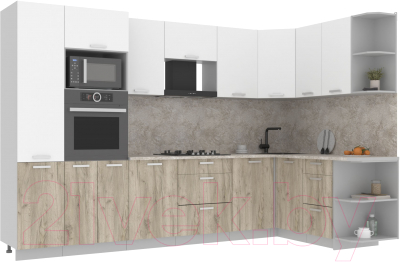 Кухонный гарнитур Интерлиния Мила Лайт 1.68x3.2 правая (белый платинум/дуб серый/малага) - фото