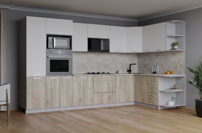 Кухонный гарнитур Интерлиния Мила Лайт 1.68x3.2 правая (белый платинум/дуб серый/малага)