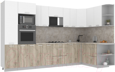 Кухонный гарнитур Интерлиния Мила Лайт 1.68x3.4 правая (белый платинум/дуб серый/малага) - фото