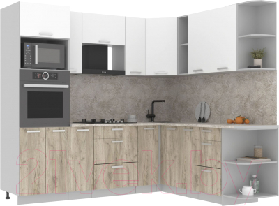 Кухонный гарнитур Интерлиния Мила Лайт 1.88x2.4 правая (белый платинум/дуб серый/малага) - фото