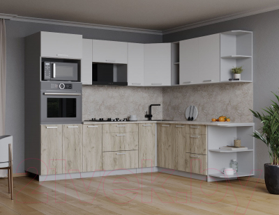 Кухонный гарнитур Интерлиния Мила Лайт 1.88x2.4 правая (белый платинум/дуб серый/малага)