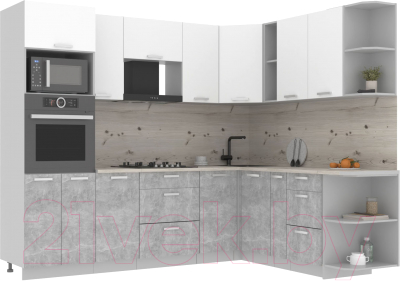 Кухонный гарнитур Интерлиния Мила Лайт 1.88x2.6 правая (белый платинум/дуб серый/малага) - фото