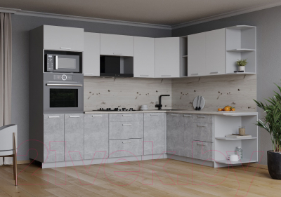 Кухонный гарнитур Интерлиния Мила Лайт 1.88x2.6 правая (белый платинум/дуб серый/малага)