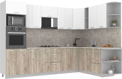 Кухонный гарнитур Интерлиния Мила Лайт 1.88x3.0 правая (белый платинум/дуб серый/малага) - фото