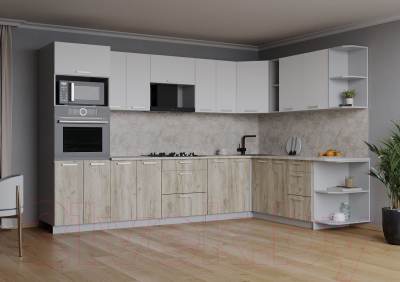 Кухонный гарнитур Интерлиния Мила Лайт 1.88x3.0 правая (белый платинум/дуб серый/малага)