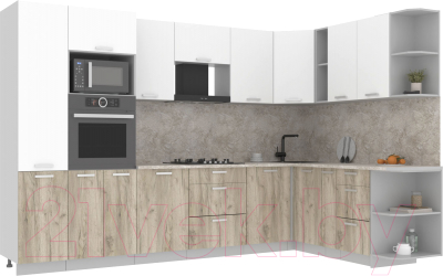 Кухонный гарнитур Интерлиния Мила Лайт 1.88x3.2 правая (белый платинум/дуб серый/малага) - фото