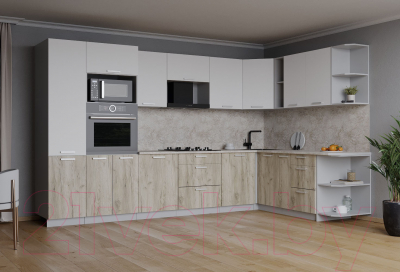 Кухонный гарнитур Интерлиния Мила Лайт 1.88x3.2 правая (белый платинум/дуб серый/малага)