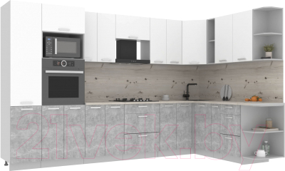 Кухонный гарнитур Интерлиния Мила Лайт 1.88x3.4 правая (белый платинум/дуб серый/малага) - фото