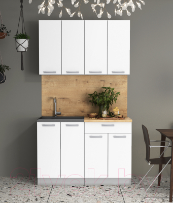 Кухонный гарнитур Интерлиния Мила Лайт 1.2 (белый платинум/белый платинум/дуб бунратти)