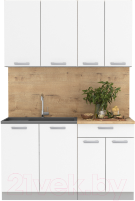 Кухонный гарнитур Интерлиния Мила Лайт 1.4 (белый платинум/белый платинум/дуб бунратти) - фото