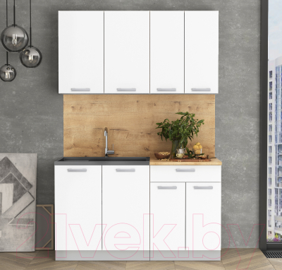 Кухонный гарнитур Интерлиния Мила Лайт 1.4 (белый платинум/белый платинум/дуб бунратти)