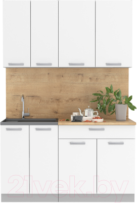 Кухонный гарнитур Интерлиния Мила Лайт 1.4-60 (белый платинум/белый платинум/дуб бунратти) - фото