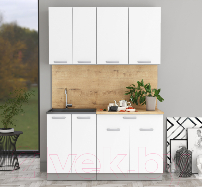 Кухонный гарнитур Интерлиния Мила Лайт 1.4-60 (белый платинум/белый платинум/дуб бунратти)