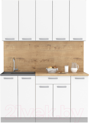 Кухонный гарнитур Интерлиния Мила Лайт 1.5 (белый платинум/белый платинум/дуб бунратти) - фото