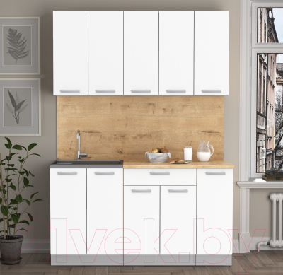 Кухонный гарнитур Интерлиния Мила Лайт 1.5 (белый платинум/белый платинум/дуб бунратти)