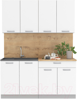 Кухонный гарнитур Интерлиния Мила Лайт 1.6 (белый платинум/белый платинум/дуб бунратти) - фото