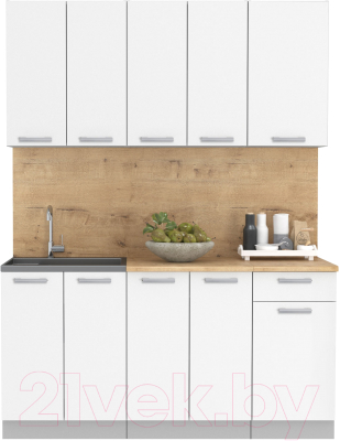 Кухонный гарнитур Интерлиния Мила Лайт 1.6-60 (белый платинум/белый платинум/дуб бунратти) - фото