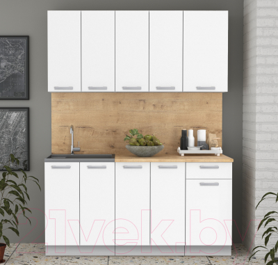 Кухонный гарнитур Интерлиния Мила Лайт 1.6-60 (белый платинум/белый платинум/дуб бунратти)