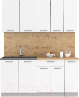 Кухонный гарнитур Интерлиния Мила Лайт 1.7 (белый платинум/белый платинум/дуб бунратти) - фото