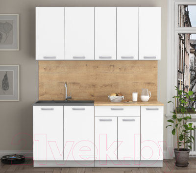 Кухонный гарнитур Интерлиния Мила Лайт 1.7 (белый платинум/белый платинум/дуб бунратти)