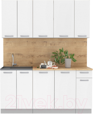 Кухонный гарнитур Интерлиния Мила Лайт 1.7-60 (белый платинум/белый платинум/дуб бунратти) - фото
