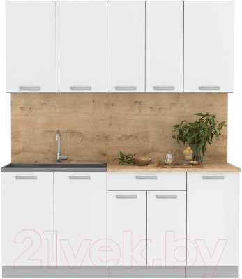 Кухонный гарнитур Интерлиния Мила Лайт 1.8 (белый платинум/белый платинум/дуб бунратти) - фото