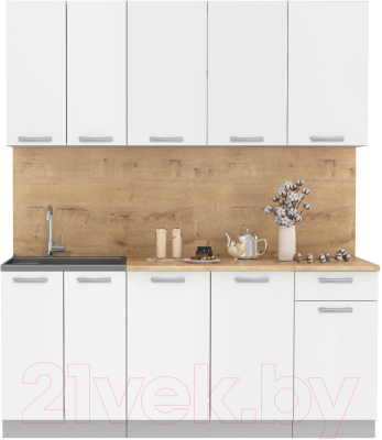 Кухонный гарнитур Интерлиния Мила Лайт 1.8-60 (белый платинум/белый платинум/дуб бунратти) - фото