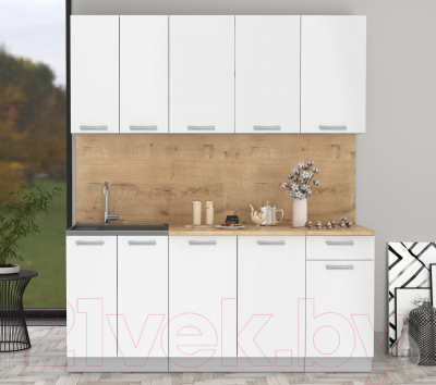 Кухонный гарнитур Интерлиния Мила Лайт 1.8-60 (белый платинум/белый платинум/дуб бунратти)