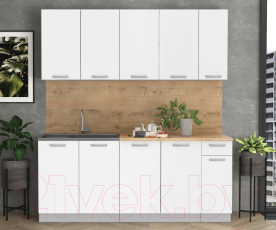 Кухонный гарнитур Интерлиния Мила Лайт 1.9 (белый платинум/дуб бунратти)