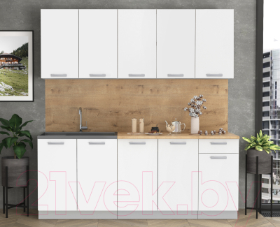Кухонный гарнитур Интерлиния Мила Лайт 2.0 (белый платинум/дуб бунратти)