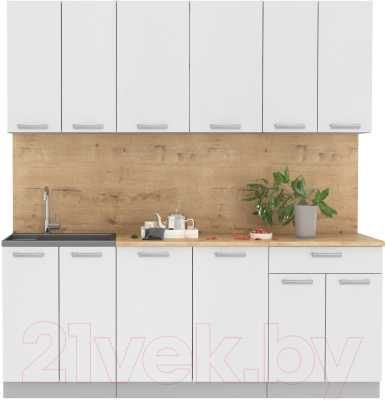 Кухонный гарнитур Интерлиния Мила Лайт 2.0-60 (белый платинум/белый платинум/дуб бунратти) - фото