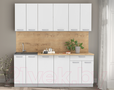 Кухонный гарнитур Интерлиния Мила Лайт 2.0-60 (белый платинум/белый платинум/дуб бунратти)