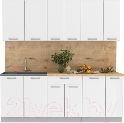 Кухонный гарнитур Интерлиния Мила Лайт 2.1 (белый платинум/белый платинум/дуб бунратти) - фото