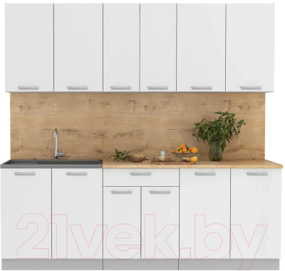 Кухонный гарнитур Интерлиния Мила Лайт 2.2 (белый платинум/белый платинум/дуб бунратти) - фото
