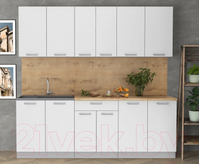 Кухонный гарнитур Интерлиния Мила Лайт 2.2 (белый платинум/белый платинум/дуб бунратти)
