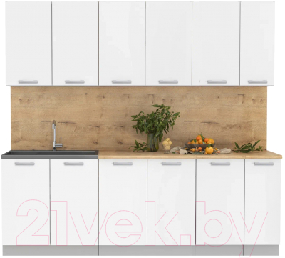 Кухонный гарнитур Интерлиния Мила Лайт 2.3 (белый платинум/белый платинум/дуб бунратти) - фото
