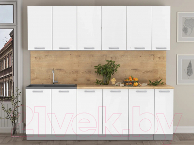 Кухонный гарнитур Интерлиния Мила Лайт 2.3 (белый платинум/белый платинум/дуб бунратти)