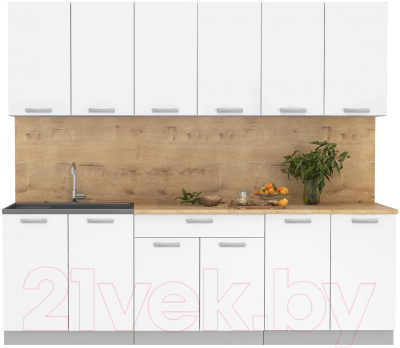 Кухонный гарнитур Интерлиния Мила Лайт 2.4 (белый платинум/белый платинум/дуб бунратти) - фото