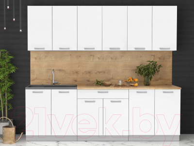 Кухонный гарнитур Интерлиния Мила Лайт 2.4 (белый платинум/белый платинум/дуб бунратти)
