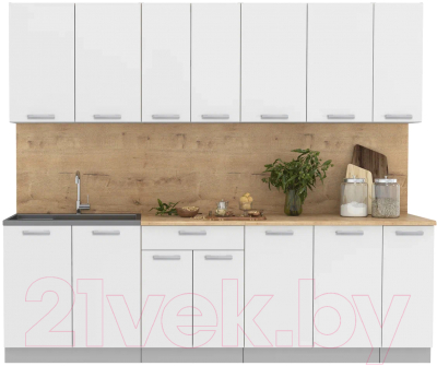 Кухонный гарнитур Интерлиния Мила Лайт 2.5 (белый платинум/белый платинум/дуб бунратти) - фото