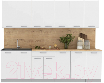 Кухонный гарнитур Интерлиния Мила Лайт 2.6 (белый платинум/белый платинум/дуб бунратти) - фото