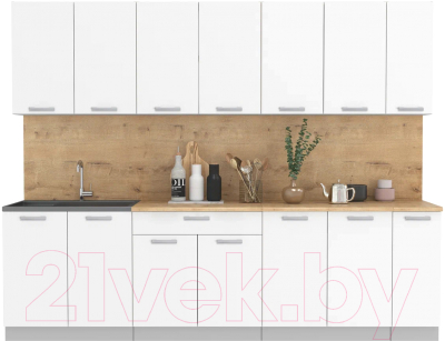 Кухонный гарнитур Интерлиния Мила Лайт 2.7 (белый платинум/белый платинум/дуб бунратти) - фото