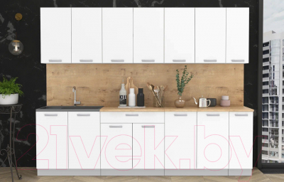 Кухонный гарнитур Интерлиния Мила Лайт 2.7 (белый платинум/белый платинум/дуб бунратти)